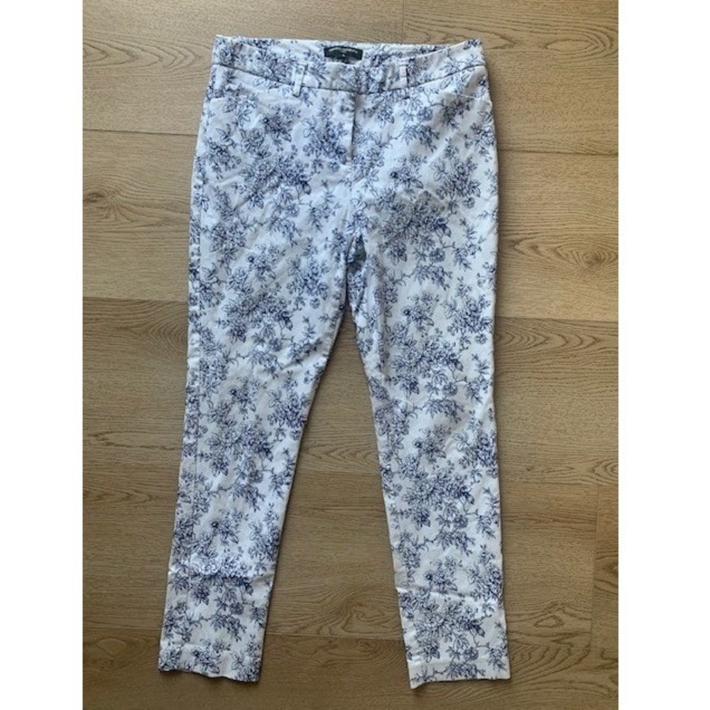 Mario Serrani Italy Women Blue White Floral‎ Toile Slim Ankle Pants Size 4